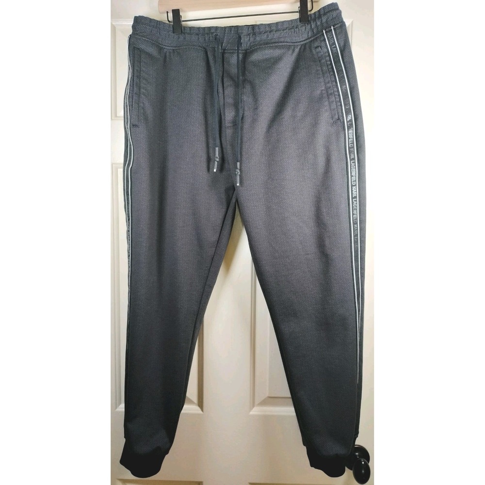 Karl Lagerfeld Paris Mens Gray Herringbone Logo Tape Jogger Sweatpants XL